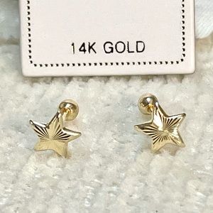 Solid Yellow Gold 14 Karat Star Diamond Cut 6x6mm Earring
